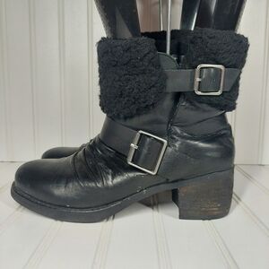 TARA M Debbie Black Leather Buckle Strap Ankle Boots Womens E189
